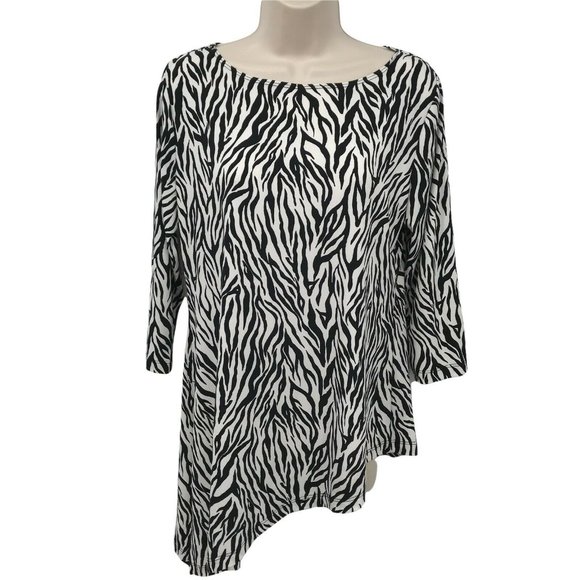 Chico's Tops - Chico's Womens Long Sleeves Zebra Print Hi Low Hem Black Tunic Blouse Top Size M